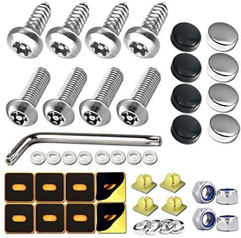 Aootf Stainless Steel License Plate Screws -Anti Theft Frames Fasteners Screws Tamper Resistant Kits for License Plates Security and Covers