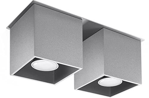 SOLLUX lighting Quad 2 Deckenleuchte mit Zwei Rechteckigen Schirmen - Deckenleuchte Wohnnzimmer Pendelleuchte Esszimmer Lampe - Leuchte Küche aus Aluminium in Grau 26 x 11 x 12 cm