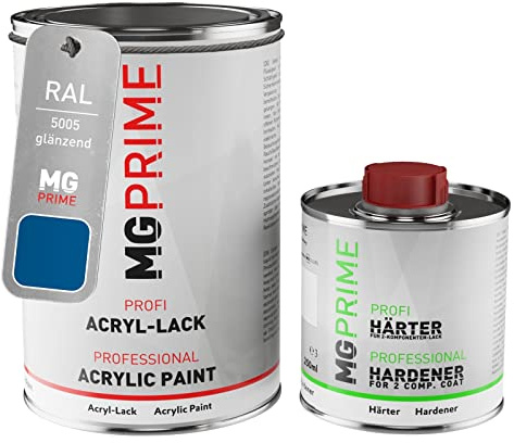 RAL 5005 Signalblau / Signal blue glänzend Acryl-Lack Dose + Härter 1,5 L | 2K-Set aus Lack + Härter, schnelltrocknend