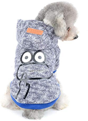 SELMAI Wintermäntel für Hunde Kapuzenpullover Fleece Hundemantel Kapuzenpullis Kleidung für Katzen Gedruckte Sweatshirt Warme Hundejacke Dackel Kleine Mittlere Chihuahua Kostüm Winddicht Blau S