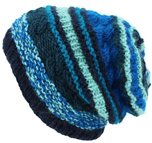 LOUDelephant Wolle Strick Mütze - Streifen Blau, One Size