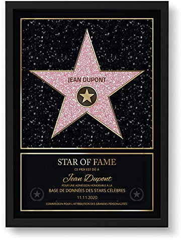 GOODS+GADGETS Style personnel Hollywood Walk of Fame - Certificat Star of Fame avec nom et cadre en bois Personnalisé avec nom et date Décoration murale avec cadre photo (A3-30 x 42 cm)