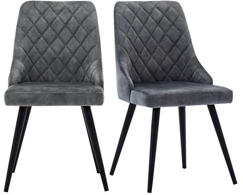 Duhome Esszimmerstuhl 2er Set Wohnzimmerstuhl Küchenstuhl Sitzfläche Aus Samt Vintage mit Metallbeine, Grau
