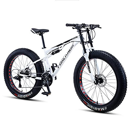 NENGGE Jugendfahrrad 26/24 Zoll Mountainbike Fahrrad Vollfederung MTB Jugend Fahrrad für Erwachsene, Mädchen, Jungen, Herren und Damen, Großer Reifen Fatbike,Weiß,26 Inch 21 Speed