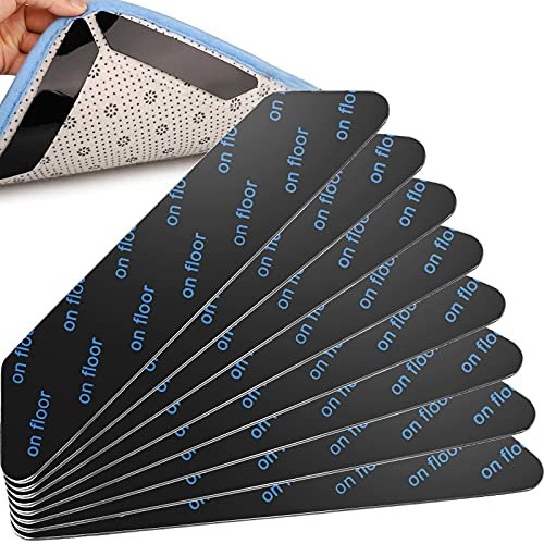 Winfred 8 Stück Doppelseitige Anti-Curling Rug Gripper, waschbarer und wiederverwendbarer, Rutschfester Teppichgriff für Hartholzböden, Teppiche und Matten