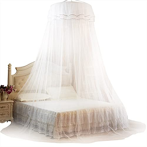 Fdit Princess Style Breathable Dome Mosquito Net Round Canopy Netting Bed Curtain Bedroom Decoration (white)