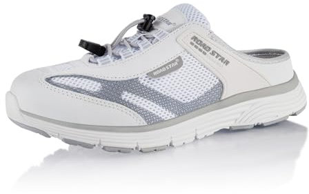 Fusskleidung® Damen Herren Hausschuhe atmungsaktive Clogs leichte Pantoffeln Weiß Grau EU 36