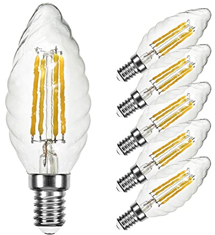 NCC-Licht 5 x LED Filament Leuchtmittel Kerze gedreht 4W = 40W E14 klar warmweiß 2700K