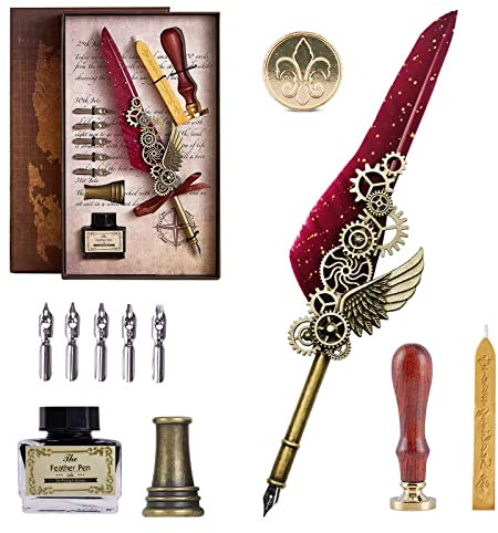 AOMAYLL Füllfederhalter, Quill Pen, Kalligraphie-Füllfederhalter, antik, handgefertigt, mit Tinte, ideal für Anfänger und Erwachsene.