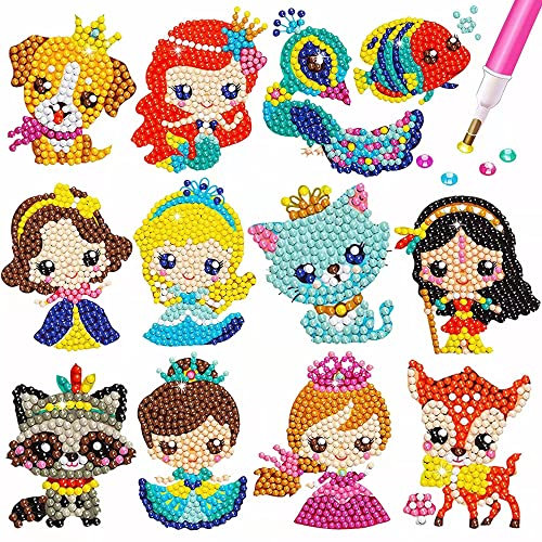 CHYEEH 5D Kit de Pintura Diamond Painting para Niños, 12 Piezas Pintura Diamantes Stickers DIY Pintura de Diamantes Animales, Mosaicos Dibujo de Diamantes Pegatinas para Niños y Adultos Principiantes