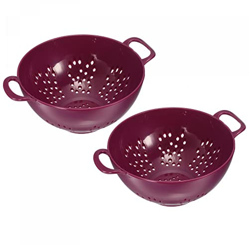 sourcing map Food Colander with Handle 2Pcs, Plastic Washing Vegetables Basket, Rice Wash Sieve Rice Washer Strainer Drain Basket for Vegetable Fruit-Purple