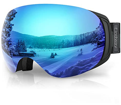 Findway Skibrille für Brillenträger Herren Damen,Snowboardbrille mit Magnetischen Wechselgläsern,Snowboard Brille Magnet Brillenträger Polarisierend OTG,Anti fog, Allwetter Verspiegelt Skibrille