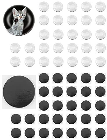 QWORK® 60 Stück Glas Cabochon Rohlinge und Runde Magnete mit Selbstklebender zum Basteln, Kleine Magnete für Kühlschrank und Whiteboard (25 mm)