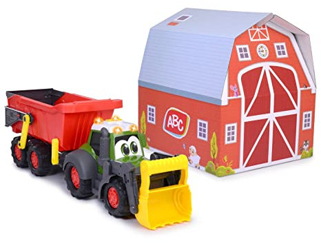 Dickie Toys ABC Traktor - Fahrzeug für Babys und Kleinkinder ab 1 Jahr,mit beweglichen Teilen,Licht Sound,Abnehmbarer Anhänger,bewegliche Schaufel,Spielzeug zur Förderung der Motorik,204119000ONL