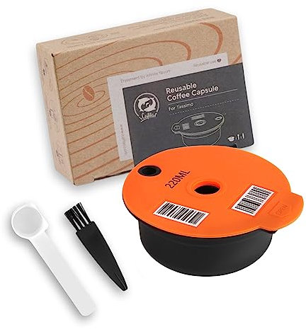FOVNOT Refillable Coffee Capsules Pods, 220ML Reusable Coffee Capsule Pod for Bosch Tas Coffee Machine Refillable Coffee Capsule Cups with Slicone Lid Coffee Filter and 1 Spoon and 1 Brush