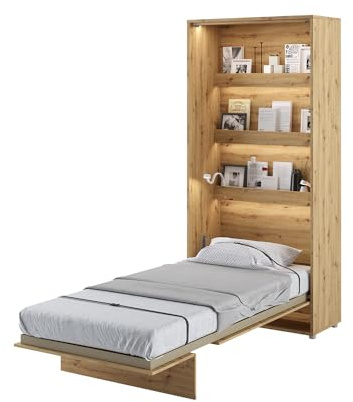 MEBLINI Schrankbett BC-03-90x200cm Vertikal - Artisan Eiche - Wandbett mit Lattenrost - Klappbett mit Schrank - Wandklappbett - Murphy Bed - Bettschrank