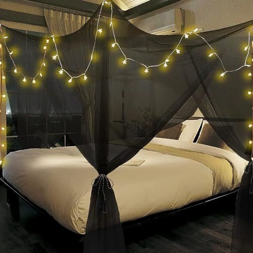 Black Moskitonetz,große Vier Ecken im Freien Verbessertes Moskitonetz Indoor Outdoor Verwendung Moskitonetz Schwarz Bett Moskitonetz