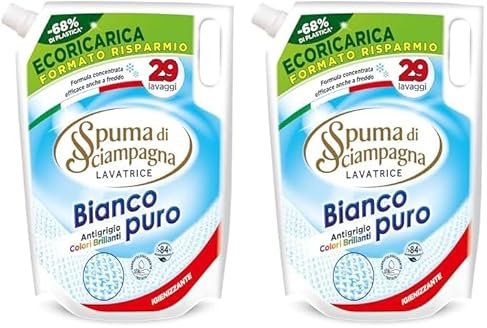 Spuma di Sciampagna Ecoricarica Detersivo Lavatrice Bianco Puro 29 lavaggi - 1305 ml (Confezione da 2)