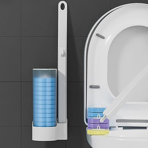Toilettenbürste zum Einmalgebrauch,Einweg Toilettenbürste Kit,Einweg-Toilettenreinigungssystem mit 12 Ersatzköpfen,Einweg-Toilettenbürste mit Halter,Badezimmer Toilette Reinigung Werkzeug (Weiß)