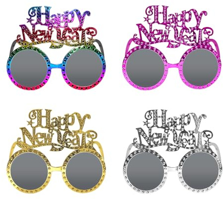 LMSHOWOWO 4PCS Happy New Year Eyeglasses, Fancy New Year Novelty Party Glasses, 2026 Eyeglasses, Funny Photo Booth Props, for Kids Adults Costume New Years Eve Party Decorations