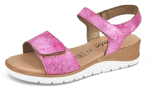 JOMIX Sandalias Mujer Verano con Banda Ajustable Fabricadas en Italia Sandalias Cuña Mujer Elegantes Plantilla de Piel Auténtica Playa Piscina Mar, Fucsia, 39 EU