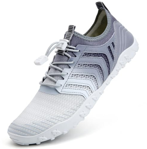 Mabove Strandschuhe Wasserschuhe Damen Schnell Trocknen Surfschuhe Schwimmschuhe Aquaschuhe Badeschuhe Barfussschuhe(Grau weiß, V011,41 EU)