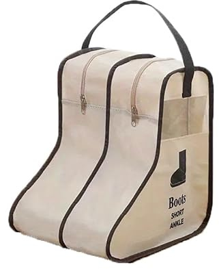 BSLVWG Boot Aufbewahrungstasche,Tragbare Kurze Stiefel Hohe Stiefel Lagerung mit transparentem Fenster,Schuhärmel für Reisen,Jagd Wandern Angeln Boot Tragetaschen für Männer und Frauen (Beige, kurz)