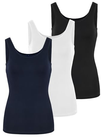 HRM Lot de 3 débardeurs Femme XL | Top Basique en Coton 95 % avec Une Part de Lycra | Extensible et Ajustable | Débardeur Femme avec col en U