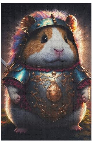 PAZZK Für Erwachsene 1000-Teiliges Niedlicher Meerschweinchen-Krieger Holzbrett-Puzzle, Puzzle Für Kinder, Geschenke, 78x53cm