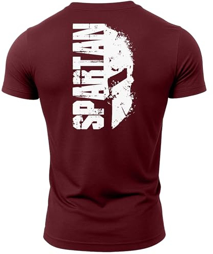 GYMTIER Spartan Split Helmet - Camiseta de gimnasio para hombre con diseño de casco espartano para culturismo, entrenamiento y levantamiento, rojo (Maroon), M