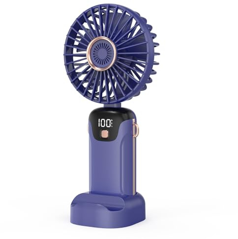 Ailgely Handventilator, Tragbarer Mini Ventilator mit LED-Bildschirm, Wiederaufladbar, Kleiner Taschenventilator Mit 5 Geschwindigkeitsstufen, 3000 mAh, für Reisen, Zuhause