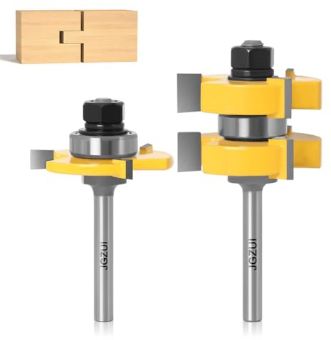 1/4 Inch Shank Tongue and Groove Set of 2 Pieces Router Bit 3 Teeth Adjustable T Shape Wood Milling Cutter，Tongue and Groove groove joints Router Bit (1/4inch Shank, Up to 1-1/4 Stock - 1/2 Depth)