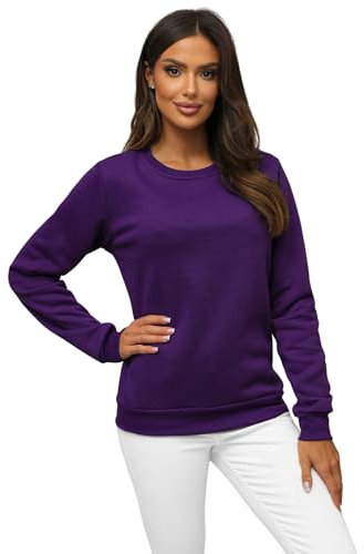 OZONEE Damen Sweatshirt Pullover Langarm Farbvarianten Langarmshirt Pulli ohne Kapuze Baumwolle Baumwollmischung Classic Basic Rundhals-Ausschnitt Sport 777/3001B VIOLETT M