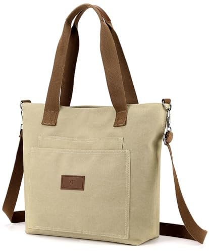 zhongningyifeng Damen Canvas Tote A4 Handtasche mit Reißverschluss Umhängetasche für Einkaufen Reisen Arbeit (khaki)