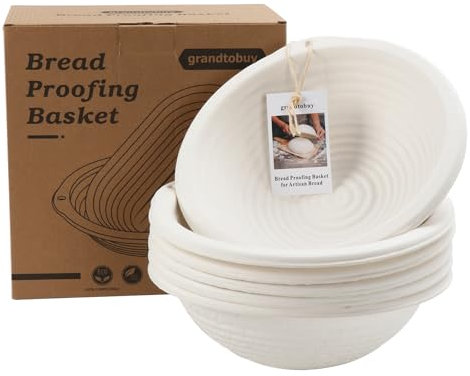 10inch Round Pulp Sourdough Banneton Bread Proofing Basket Set 6 Bread Baking Supplies with 30pcs Disposable Non-Woven Liners and Storage Bag for Professional and Homemade Artisan Bread