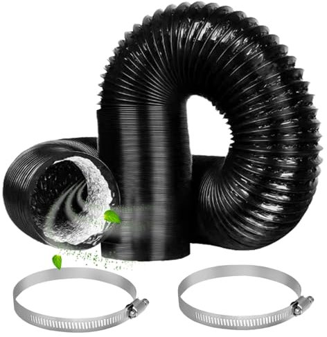 Tuyau d'évacuation d'air - 125 mm - En aluminium - Longueur : 2 m - En PVC - Avec 2 pneus en acier - Pour climatisation, sèche-linge, hotte - Noir