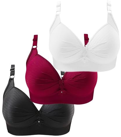 Gyaimxfu 3er Pack BH Damen ohne Bügel Push Up Baumwolle BH Set,Frauen Sexy Starker Halt Große Brüste Klassische BH Set für Damen Weich Bequemer BH Unterwäsche Bra mit verstellbarem für Alltag XXL
