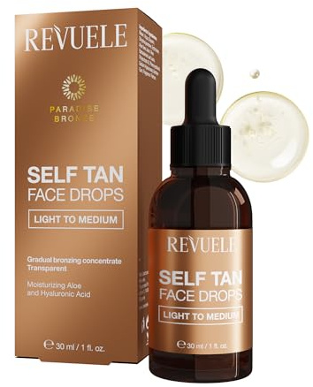 Revuele Selbstbräuner Gesichts­tropfen Hell bis Mittel – Aufbauende Bräune ohne Sonne für einen natürlichen Glow, vegan, 30 ml