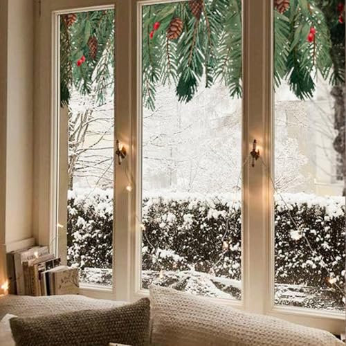 Fensterfolie Weihnachten Grüne Blätter Milchglasfolie ohne Klebstoff Fensterfolie Blickdicht Folie Fenster Sichtschutz Anti UV Klebefolie Fenster Büro Sichtschutzfolie Fenster 1Pcs (30x90 cm)