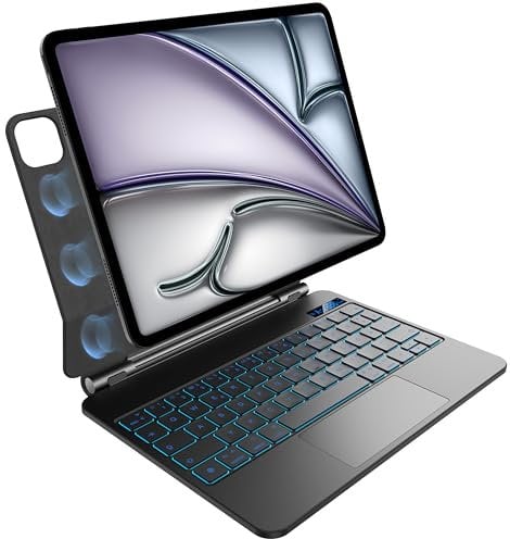 Tastatur Hülle für iPad Air 11 Zoll (M3 2025/M2 2024), Air 5./4. Gen., iPad Pro 11 Zoll 4./3./2./1. Gen.,Trackpad, Akkustatusanzeige,7-farbiger Hintergrundbeleuchtung,Magnetverschluss,QWERTZ,Schwarz
