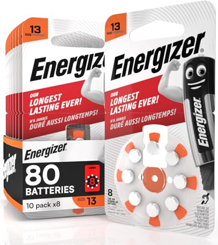 80 Energizer Akustikbatterien für Hörgeräte Kopfhörer Größe 13 orange ohne Quecksilber - 10 Packungen mit 8 Batterien