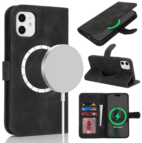 Zouzt Case for iPhone 11 (6.1), [Compatible with MagSafe] Magnetic PU Leather Wallet Case with Card Holders and Kickstand, Wireless Charging Flip Folio Phone Cover - Vintage Black