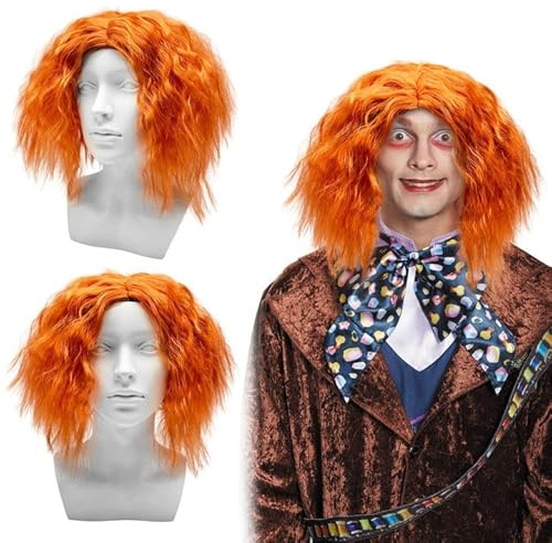 UILYNIU Mens Wig Short Curly Orange Ginger Wig Men Boyband Fancy Dress Men Punk Rock Star Wigs 60s 70s 80s Costume Accessories for Party Music Punk Carnival (Orange)
