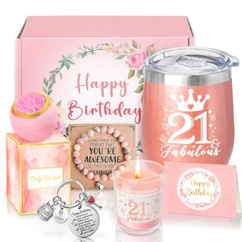 21st Birthday Gifts for Girls, Happy 21st Birthday Basket Gifts Box for Best Friends Female Neice Daughter Sister Her Girlfriend Classmate Bestie Stuff for Girls by Sheinly