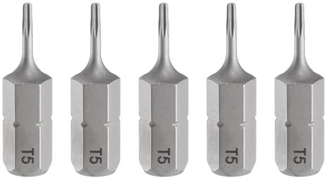 sourcing map 5pcs T5 Torx Screwdriver Bit 1/4 Hex Shank 25mm/1 Length Magnetic Star 6 Point Head S2 Steel Screw Driver Bit