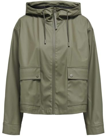 ONLY - Coupe-Vent à Capuche Kaki uni avec Une Coupe Droite et des Poches à Rabat - Taille XL