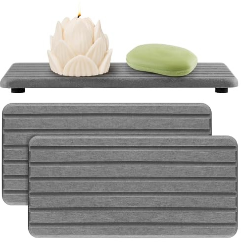 2er-Pack Bad-Vanity-Waschbecken-Tabletts, wasserabsorbierende Stein-Trocknungs-Tablettmatte für Badezimmer-Waschbecken & Küchen-Counter-Organizer, schnell trocknender Spülmittel-Schwammhalter