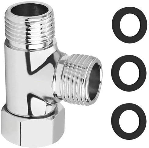 3 Way T Shape Adapter G1/2 Diverter Valve Brass T Adapter T-Valve Diverter 3 Way Device Hole with 3 Washers, Stainless Steel T Shower Valve for Faucet Rinse Toilet Tank