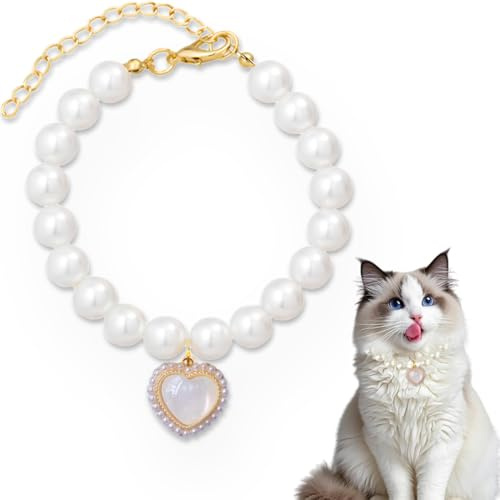 RVYEIOP Einstellbare Herz Katzenhalsband, Katze Katze Perlenkette Katzenhalsband, passt Halsumfang 25-30cm.