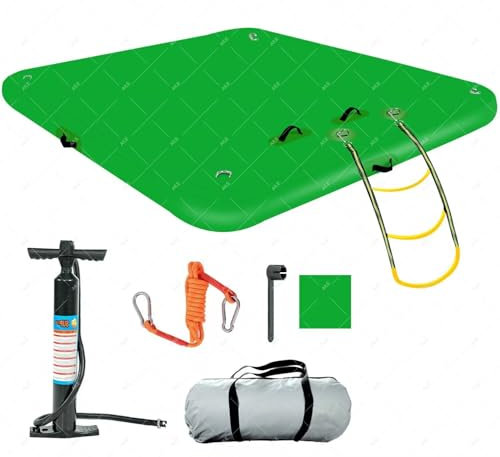 Muelle Flotante Inflable, Plataforma Inflable, Plataforma Inflable de 5/8/10 pies, balsa Flotante para Isla, Plataforma Inflable Antideslizante con Escalera extraíble(A,150 * 180cm)